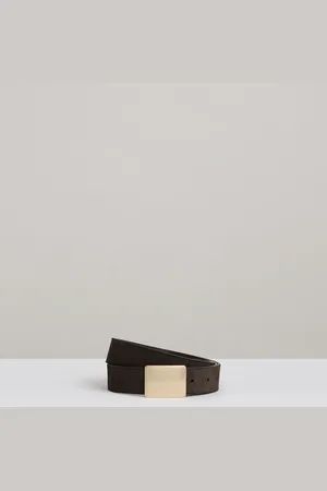 Reiss Chocolate Eva Suede Square-Buckle Belt L