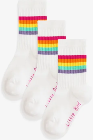 Little Bird White Pastel Rainbow Stripe Tube Socks 3 Pack 6-8.5 Jnr