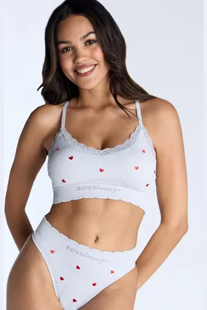 Boux Avenue Floral Print Embroidered Bralette And Thongs Set M