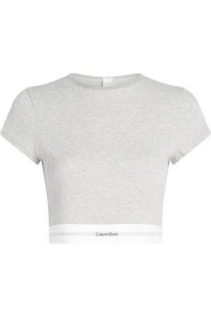 Calvin Klein Light Grey Stretch Rib Crop T-Shirt L