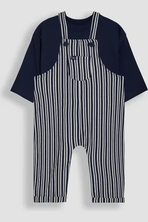 JoJo Maman Bébé Navy Stripe 100% Cotton Dungarees & Top Set 1.5