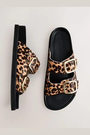 Next Leopard Print Leather Forever Comfort Premium Double Strap Footbed Sandals AU 8 (EU 39)