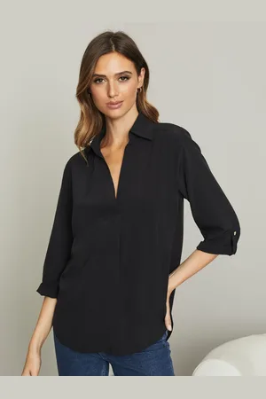 Lipsy London Black V Neck 3/4 Sleeve Collared Blouse 6