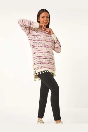 Roman Pink Boucle Fringe Hem Tunic Jumper AU 14