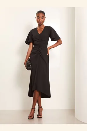 Lipsy London Petite Short Sleeve V-Neck Ruched Midi Dress AU 12