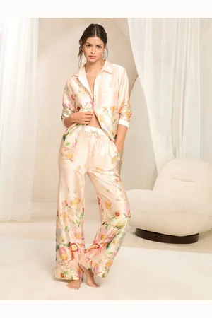 Lipsy London Gold Long Sleeve Printed Satin Pjyama Set S