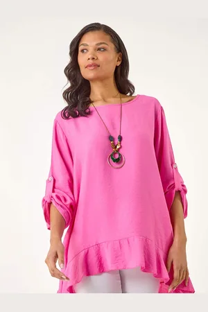 Roman Pink Necklace Frill Hem Tunic Top L