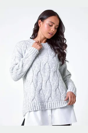 Roman Grey Contrast Hem Cableknit Jumper AU 14