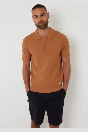 Threadbare Quarter Zip Textured Trim Knitted Polo Shirt large
