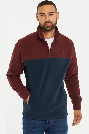 Threadbare Burgundy / Navy Two Tone Quarter Zip Fleece Jumper M