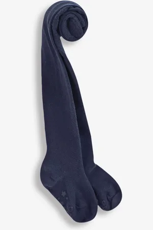 JoJo Maman Bébé Navy Blue Cotton Rich Plain Tights 2