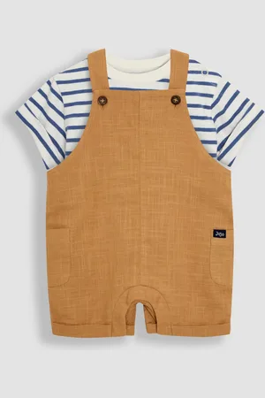 JoJo Maman Bébé Tan 100% Cotton 2-Piece Dungarees & Stripe T-Shirt Set 6