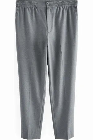 Next Grey Elasticated Waist Wool Rich Textured Formal Trousers 38W x 31L (UK 38 R)