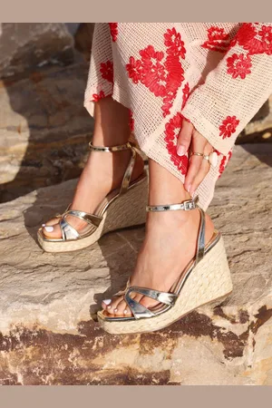 Linzi Gold Tequila Cross-Over Strapped Wedges AU 10 (EU 41)