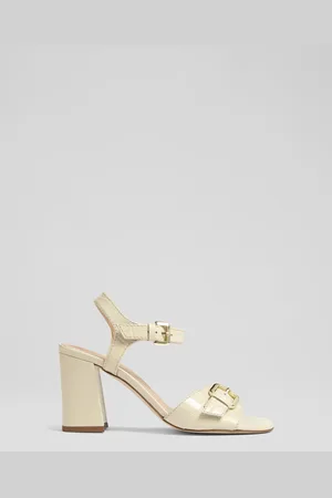 LK Bennett Cream Reeva Buttercream Croc Effect Oloid Buckle Sandals AU 8 (EU 39)