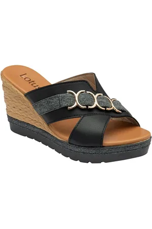 Lotus Black High Wedge Mule Sandals AU 5 (EU 36)