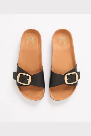 Friends Like These Black Flat Buckle Comfort Footbed Faux Leather Slider Sandals AU 8 (EU 39)