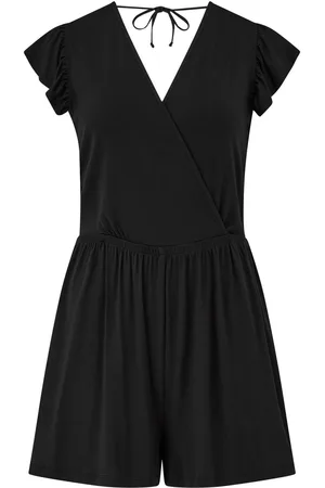 Pour Moi Black Frill Stretch Jersey Beach Playsuit AU 16