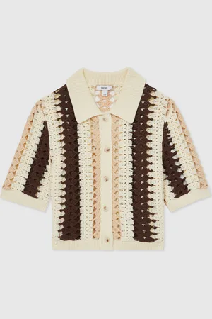 Reiss Roni Cotton Crochet Striped Shirt L