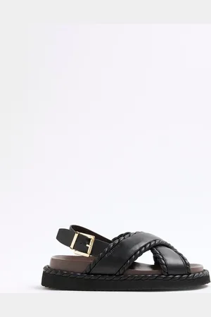River Island Black Wide Fit Cross Strap Sandals AU 11 (EU 42)