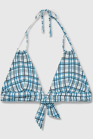 Reiss Blue Daniella Check Halterneck Bikini Top AU 16