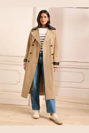 Love & Roses Detachable Black Faux Leather Collar Camel Mix Shower Resistant Belted Double Breasted Trench Coat AU 18