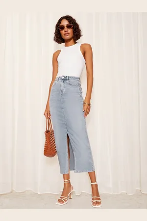 Friends Like These Split Front Denim Midi Skirt AU 6