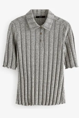 Next Ribbed Lettuce Hem Collared Polo Top AU 14