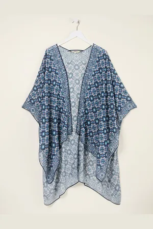 Fat Face FatFace Blue Geometric Printed Kimono One