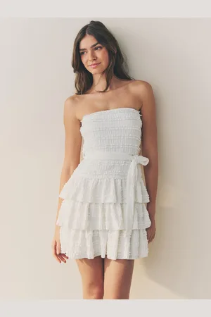 Next Bandeau Ruffle Textured Tie Waist Mini Dress AU 16 Tall