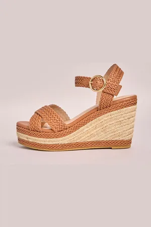 Friends Like These Brown Wide Fit Raffia Woven Strap Faux Leather Espadrille Wedge Sandals AU 10 (EU 41)