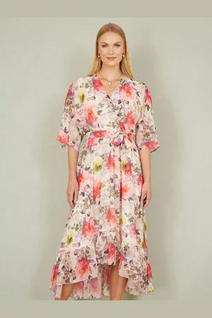 Yumi Vintage Floral Wrap Midi Dress With Frill AU 12