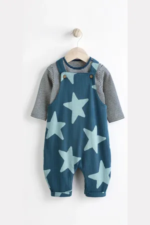 Next Navy Blue Star Jersey Baby Dungarees And Bodysuit Set (0mths-2yrs) 9