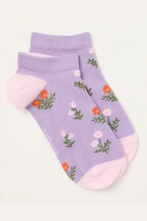 Fat Face FatFace Lilac Purple Floral Trainer Socks One