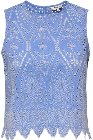 ONLY Blue Broderie Edge 100% Cotton Blouse AU 16