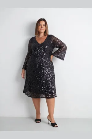 Live Unlimited London Curve Mesh Sequin Long Sleeve Dress AU 14