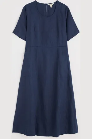 Seasalt Cornwall Petite Grass Wave 100% Linen Midi Dress AU 22