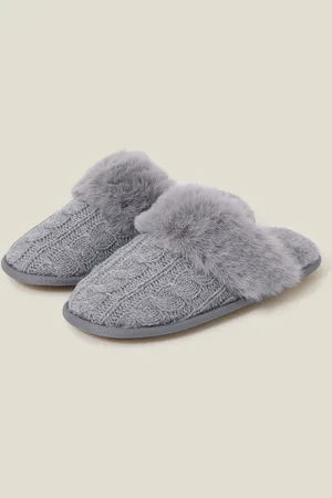 Accessorize Grey Cable Knit Mule Slippers S