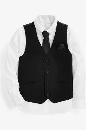 Next Black Waistcoat, Shirt & Plain Tie Set Waistcoat (12mths-16yrs) 12 Years (152cm)