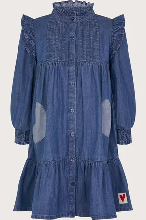 Monsoon Long Sleeve Ruffle Heart Denim 100% Cotton Dress 6 Years (116cm)