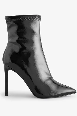 Novo Black Crinkle Patent Regular Fit Katya Point Stiletto Ankle Boots AU 7 (EU 38)
