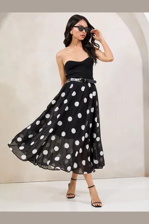 Lipsy London Polka Dot Chiffon Midi Skirt AU 8
