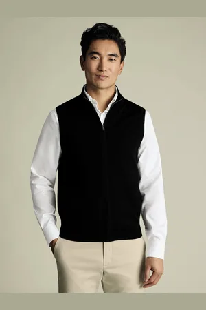 Charles Tyrwhitt Black Pure Merino Zip Gilet M