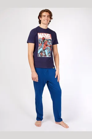 Character Blue Mens Marvel Spiderman Disney 100% Cotton Pyjamas L