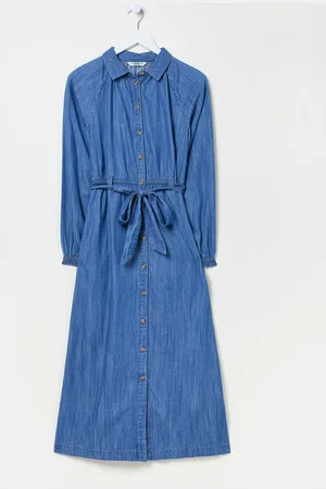 Fat Face FatFace Abi Denim 100% Cotton Midi Dress AU 10 R