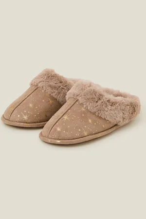 Accessorize Natural Foil Star Mule Slippers S