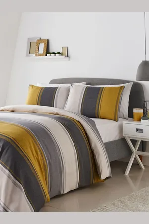 FUSION Ochre Yellow Betley Duvet Cover and Pillowcase Set Double