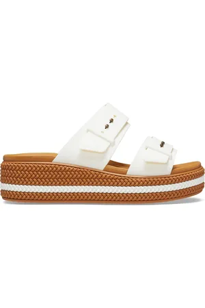 Crocs White Womens Brooklyn Woven Buckle Sandals AU 5 (EU 34.5)