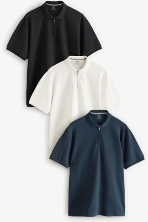 Next Short Sleeve Textured Quarter Zip Polo Shirt 3 Pack M