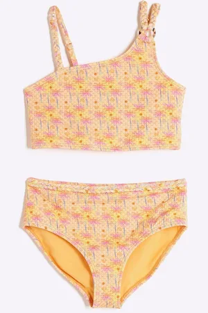 River Island Orange Girls Asymmetric Lemon Bikini 9